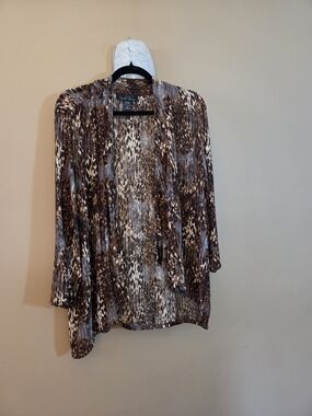 Brandon Thomas Brown Animal Print Open Front Tunic